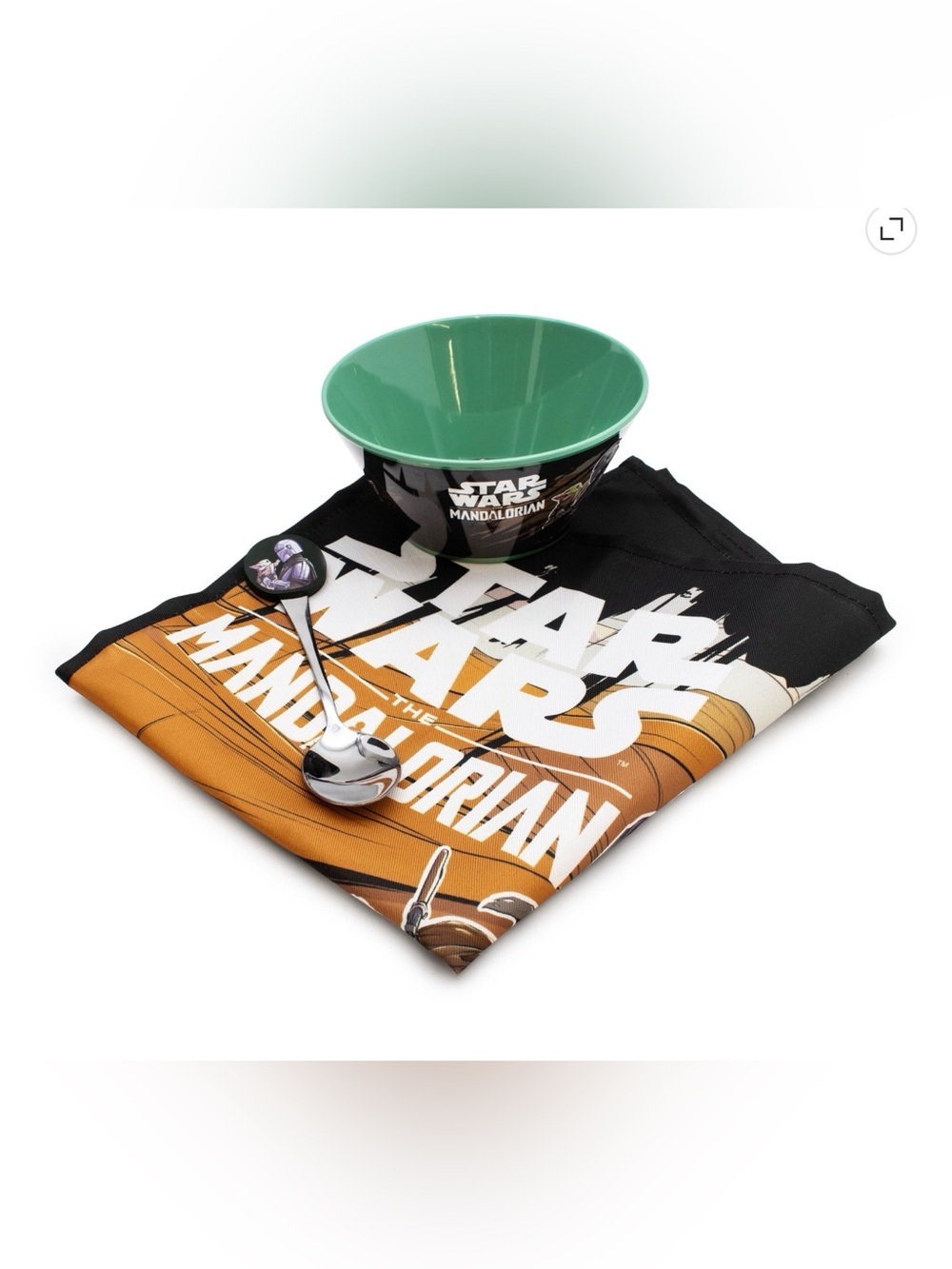 Star Wars The Mandalorian Green and Black Snack Bowl Set with Themed Napkin